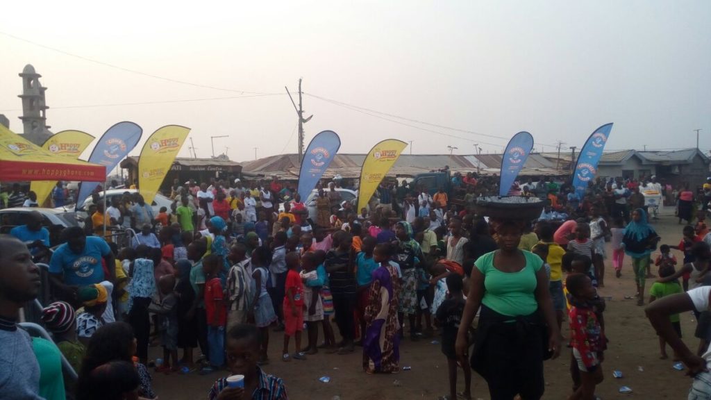 Sabon Zongo Residents Watch Ghana-Uganda Game on Cowbell Giant Screen