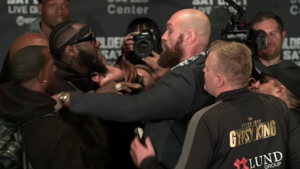 Video: Deontay Wilder v Tyson Fury: News conference descends into chaos