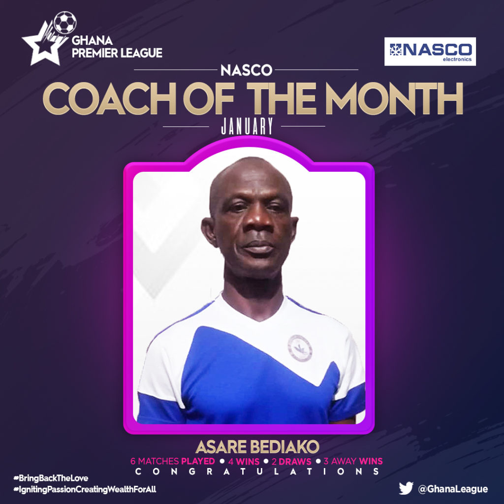 Berekum Chelsea’s Asare Bediako wins Nasco Coach of the Month