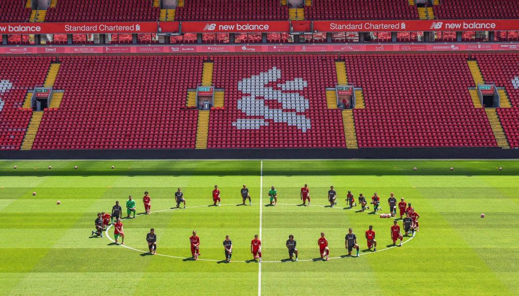 Liverpool kneel at Anfield in George Floyd tributes