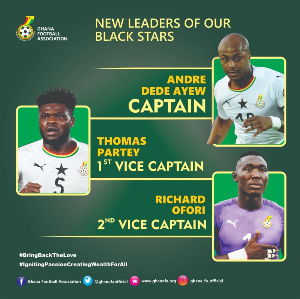 Andre Ayew maintains Black Stars captaincy, Partey, Ofori to assist him