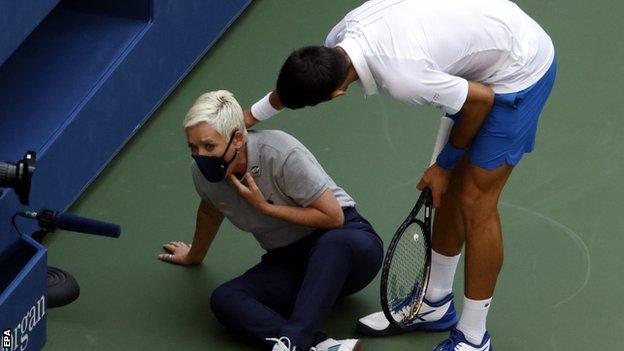 US Open: Djokovic disqualified after hitting line judge with ball