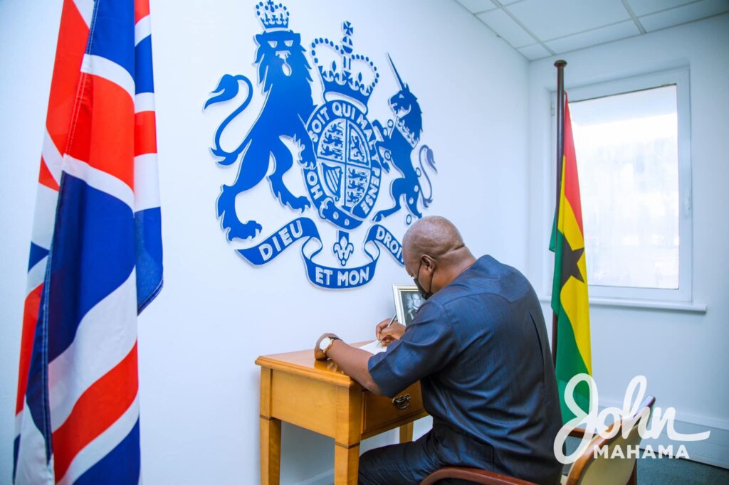 Photos: Ex-President Mahama signs book of condolence for Prince Philip