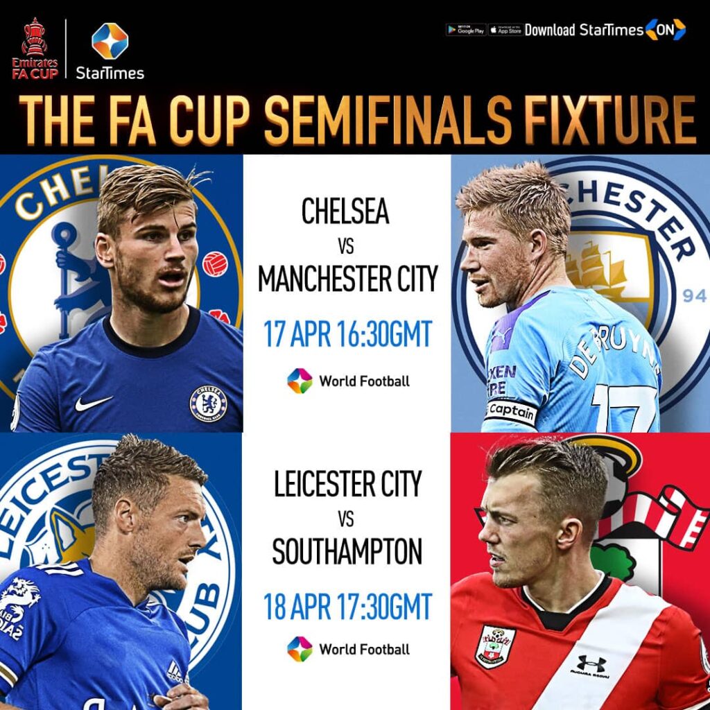 Emirate FA Cup on StarTimes: Man. City clash with Chelsea in semi-finals