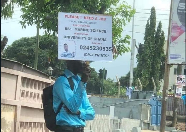 I will do any job offered – Jobless UG graduate with placard on street