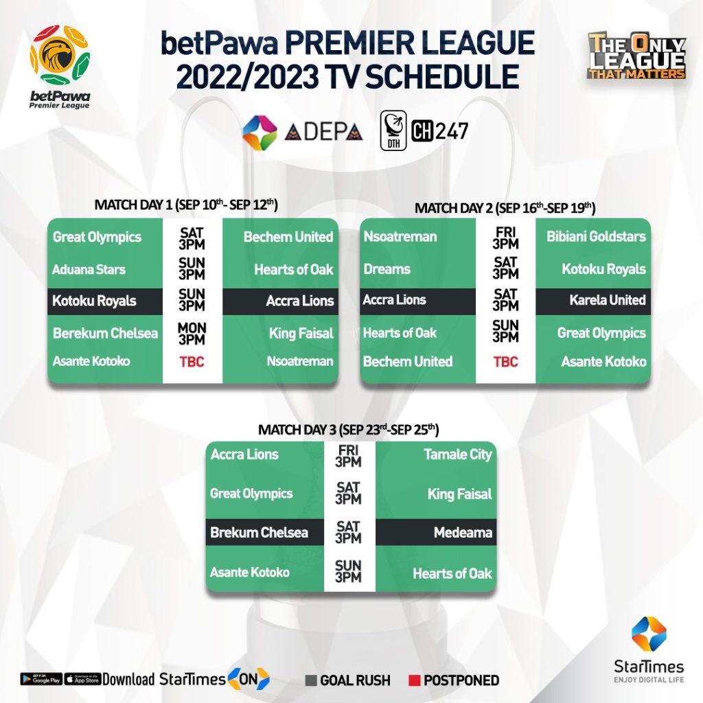 StarTimes releases broadcast schedule for first 3 match-days of betPawa Premier League