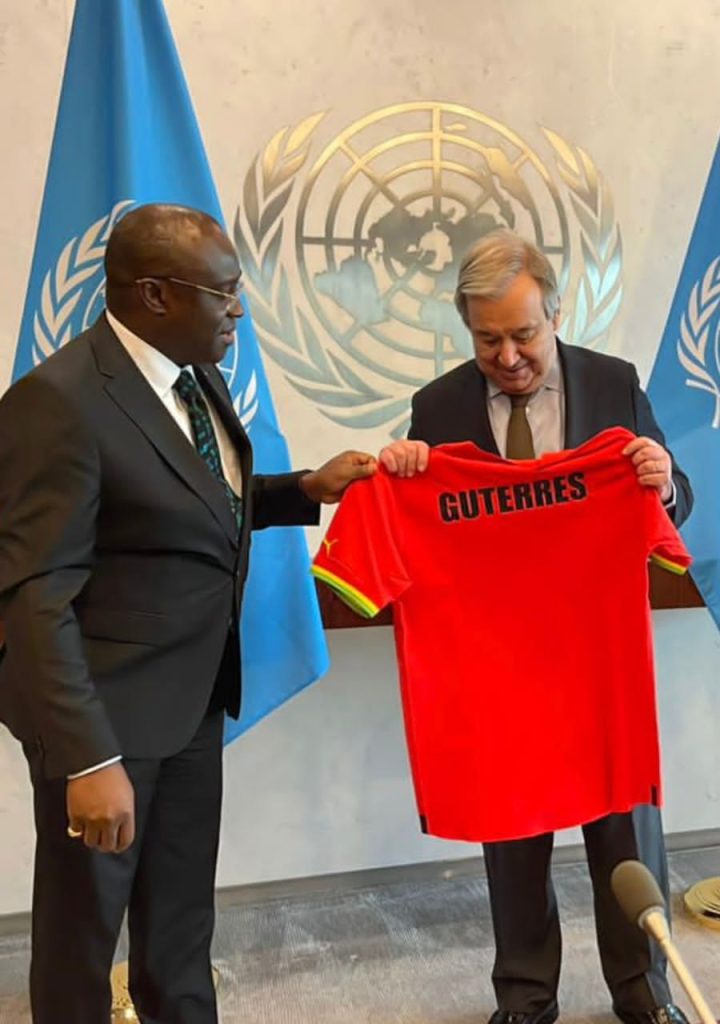 UN Chief Guterres receives Black Stars jersey from Prez.  Akufo-Addo