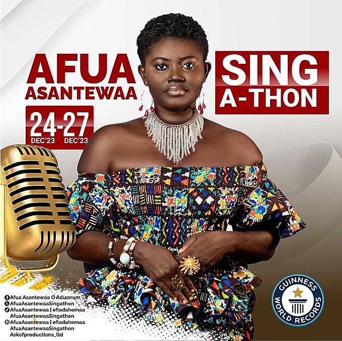 Ghana’s Afua Asantewaa recieves green light from Guinness World Records for new singing marathon record