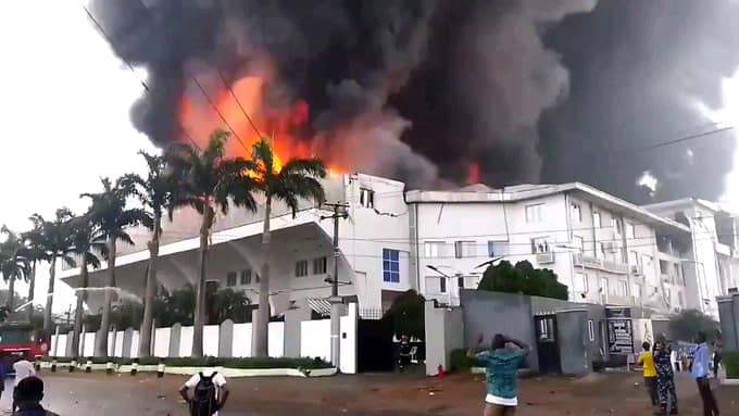 Christ Embassy Headquarters in Lagos catches fire.