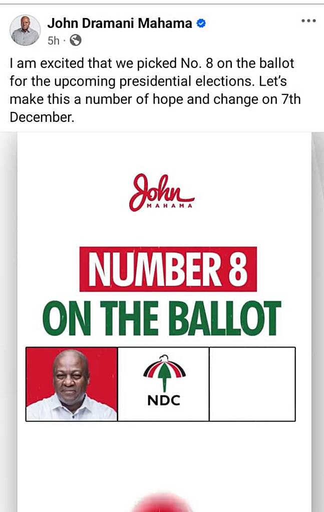 Mahama sees opportunity for change as NDC secures 8th spot on 2024 ballot